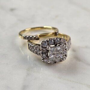 Womens Estate 14k Yellow Gold Lab Diamond Tasha R Ring Set 7.1g #E3191